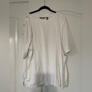 Martha Stewart White Top with Gold Button Accents Women’s Size 3X